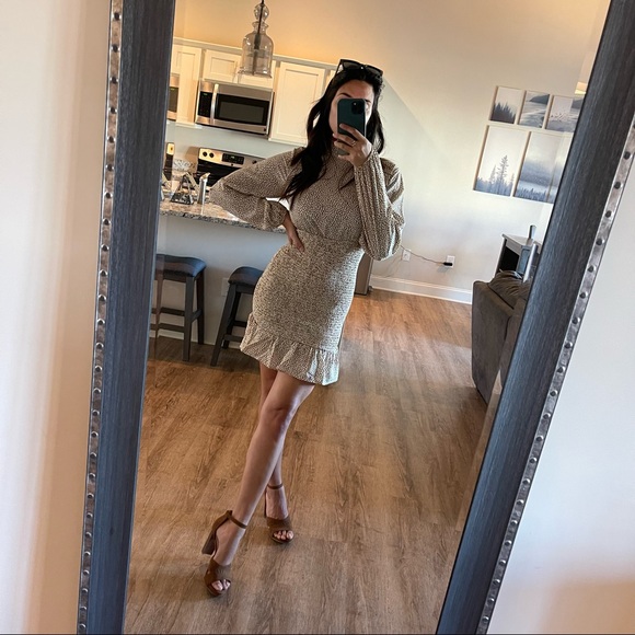 Billowy Beige Mini Dress - Picture 3 of 12